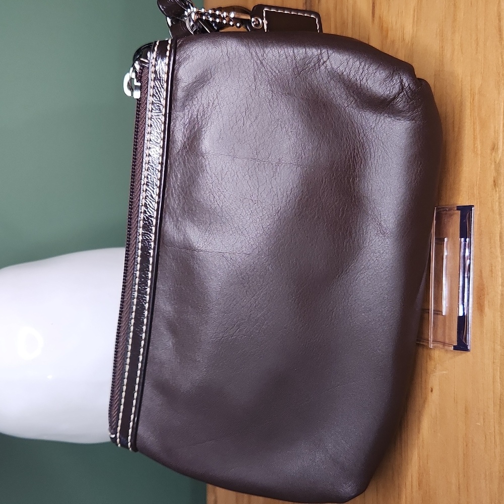 Coach Dark Brown Wristlet with Silver Accents - Picture 4 of 6